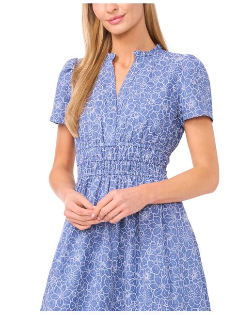 Cece V-neck Short-sleeve Maxi Dress in Blue | Lyst