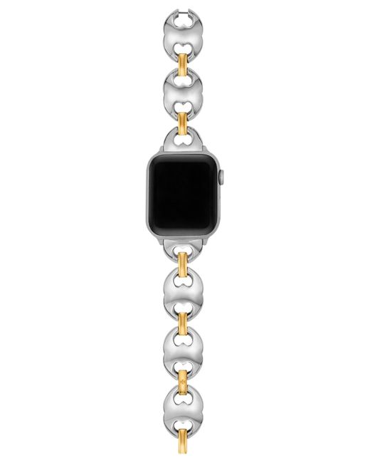 Tory Burch White The Double T Link Two-tone Stainless Steel Bracelet For Apple Watch 38-46mm