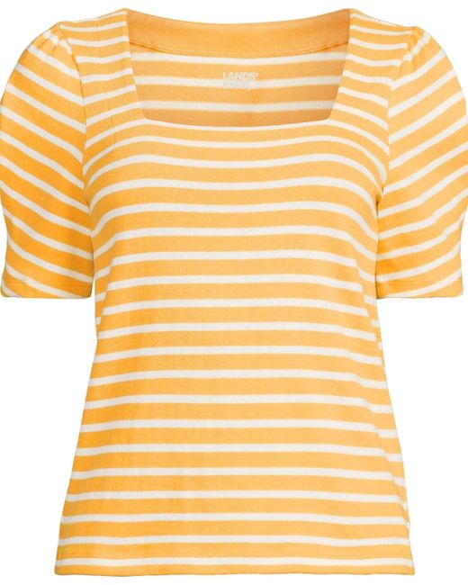 Lands' End Orange Plus Size Puff Sleeve Mariner Square Neck Top