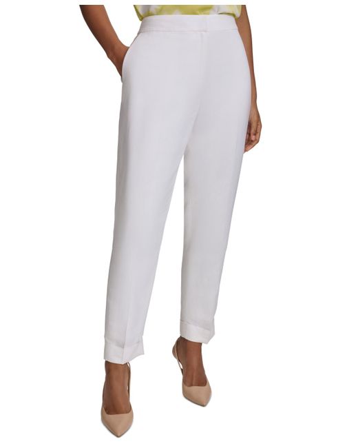 Calvin Klein White Linen-blend Cuffed Ankle Pants