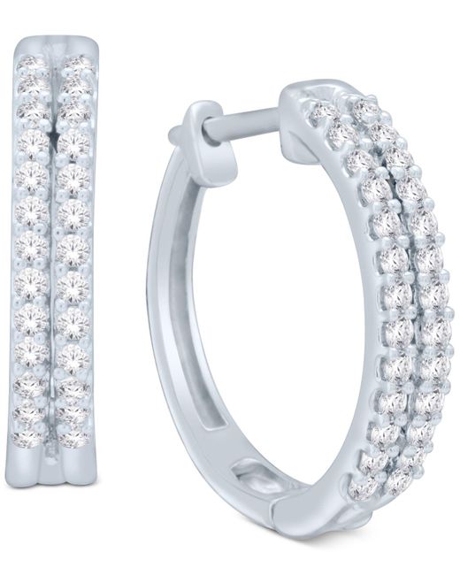 Macy's Metallic Diamond Two-row Hoop Earrings (1/2 Ct. T.w.) In 14k Gold Or White Gold