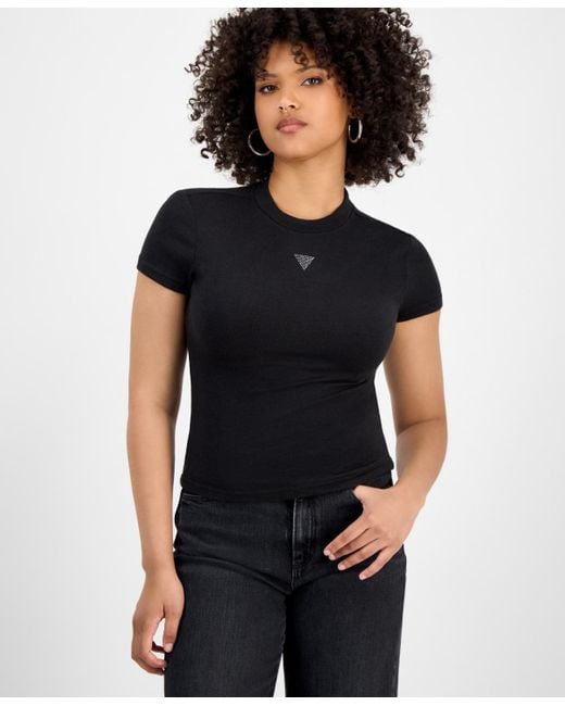 Guess Black Licia Short-sleeve Mock-neck Top