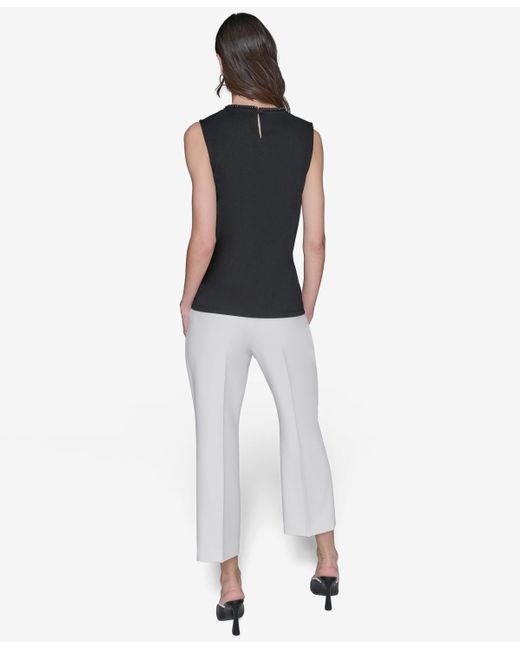 Karl Lagerfeld Black Bead-trim Sleeveless Top