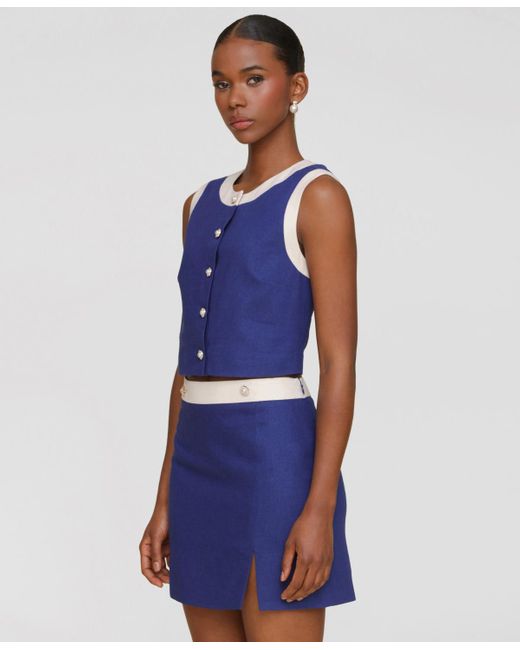 Avec Les Filles Blue Sleeveless Button-front Top