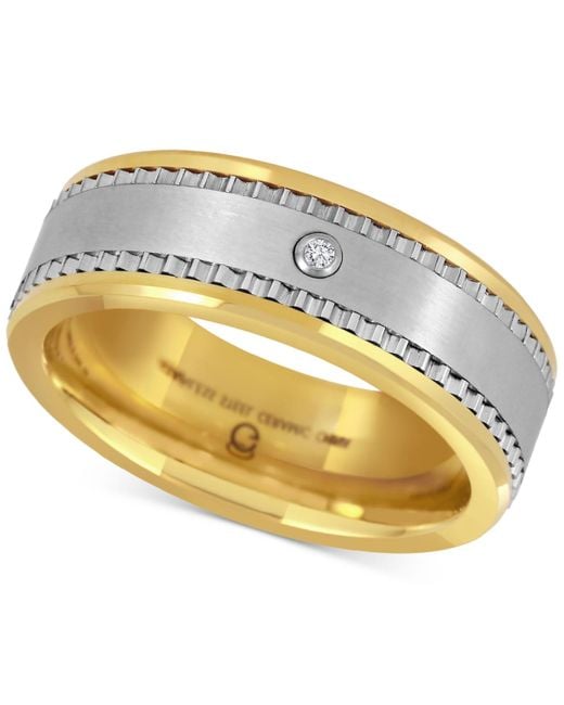 Macy's Metallic Diamond Accent Two-tone Ceramic & Stainless Steel Band for men