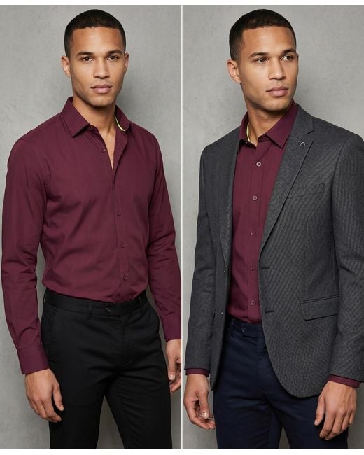 Tom Baine Purple Performance Stretch Solid Button Down Shirt for men