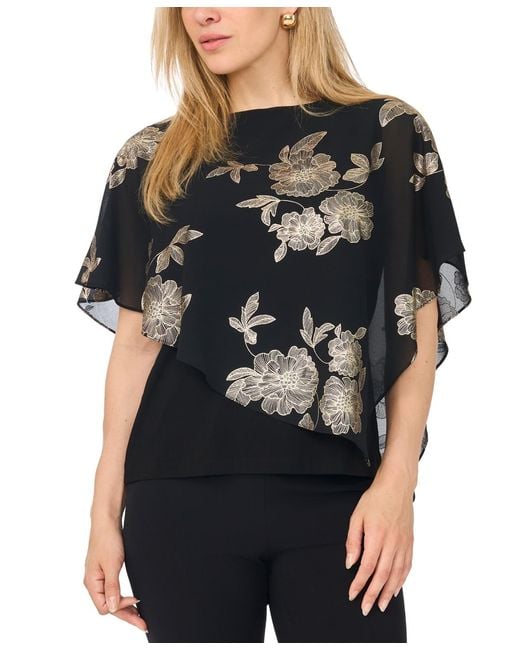 Msk Black Petite Printed Combo Overlay Top
