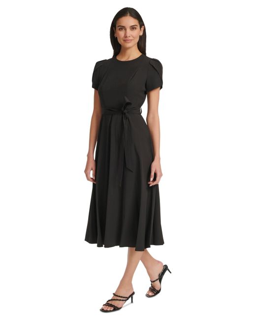 Calvin Klein Black Belted A-line Dress