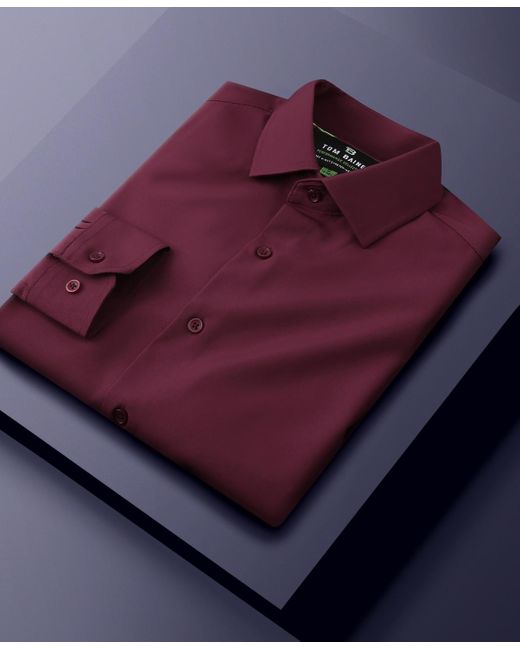 Tom Baine Purple Performance Stretch Solid Button Down Shirt for men