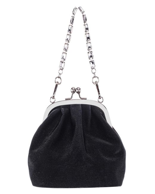 Nina Blue Vintage Style Crystal Handle Frame Clutch