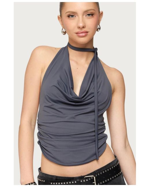 Edikted Blue Two Piece Cowl Neck Scarf Halter Top