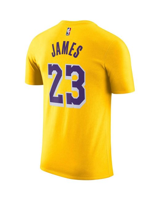 Nike Yellow Lebron James Los Angeles Lakers Name And Number T-shirt for men