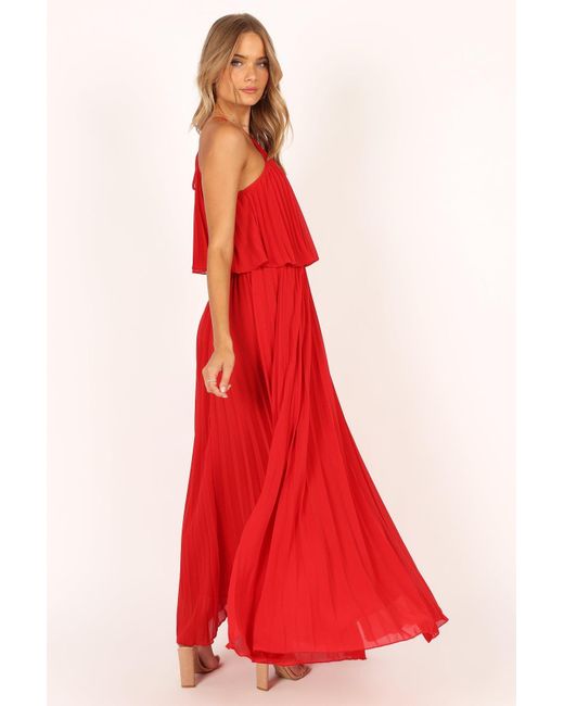 Petal & Pup Gia Pleated Halterneck Maxi Dress in Red | Lyst