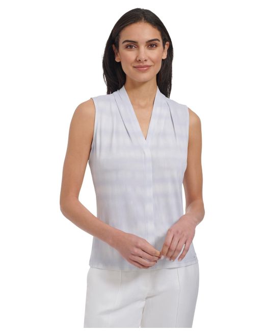 Calvin Klein White Petite Printed Sleeveless V-neck Top