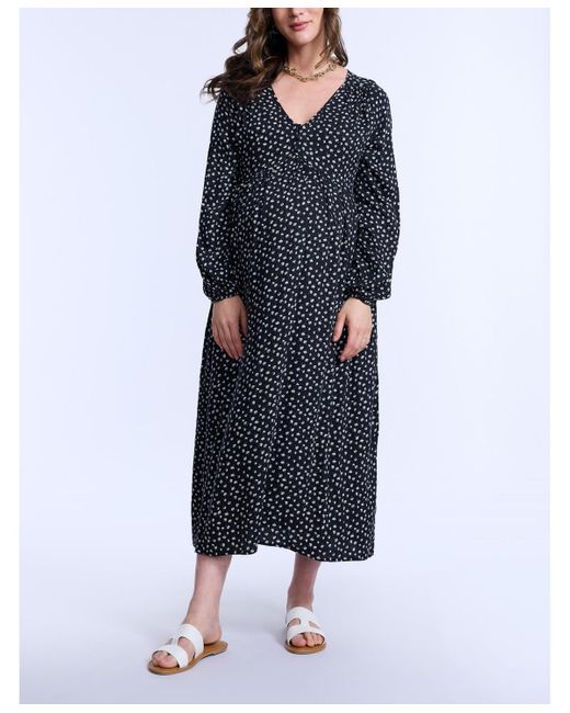Motherhood Maternity Blue Maternity Long Sleeve Button Front Midi Dress