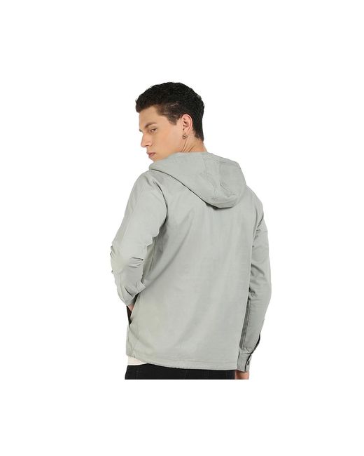 Campus Sutra Gray Half-zip Utility Jacket With Contrast Drawstring for men
