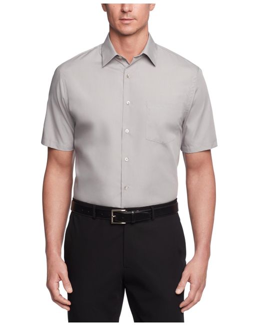 Van Heusen Gray Poplin Solid Short-sleeve Dress Shirt for men