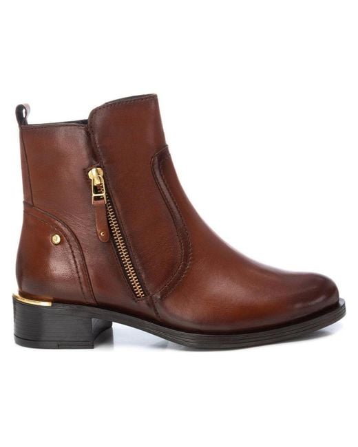 Xti Brown Block Heel Ankle Booties