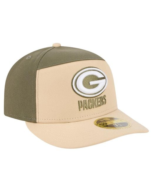 KTZ Natural Â Light Beige/olive Green Bay Packers Two-tone Color Pack Split Panel 59fifty Fitted Hat for men