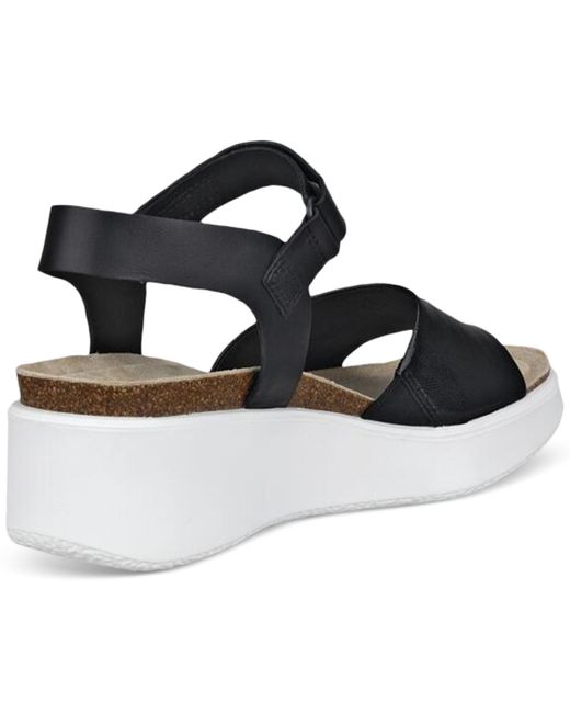 Ecco Black Flowt Wedge Cork Sandals