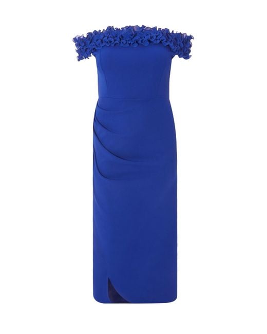 Quiz Blue Plus Size Bardot Ruffle Maxi Dress