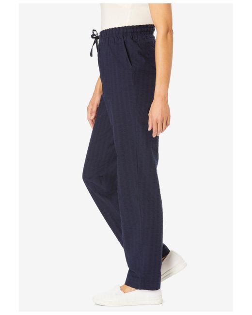 Woman Within Blue Within Tall Seersucker Pull-on Elastic-waist Pants