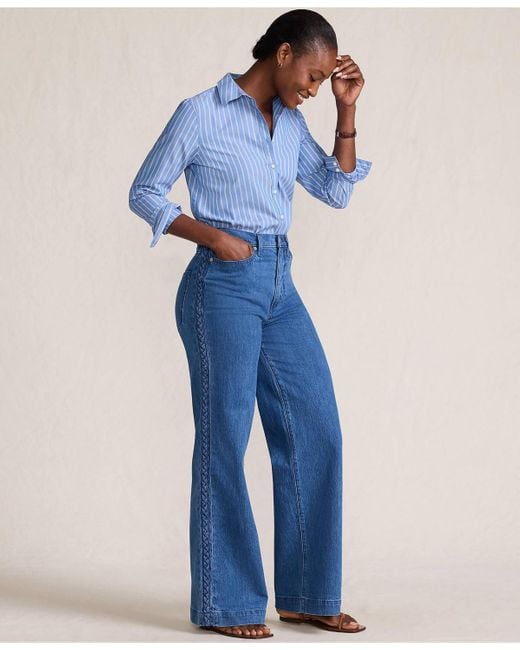 Lands' End Blue Soft Denim High Rise Wide Leg Braided Jeans