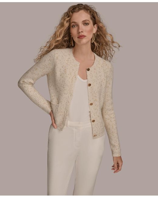 Donna Karan Natural Metallic Cardigan Sweater