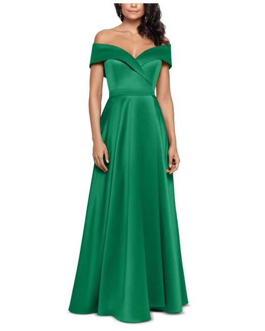 Xscape Green Petite Off-the-shoulder Ballgown