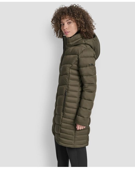 DKNY Green Zip-front Long Coat