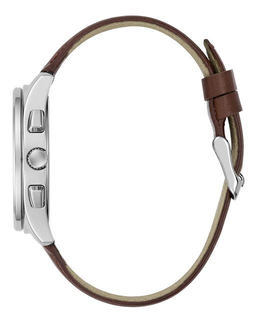Guess Gray Silver-tone Leather Multi-function Watch for men