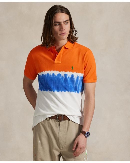 Polo Ralph Lauren Men's Blue Classic-fit Dip-dyed Mesh Polo Shirt