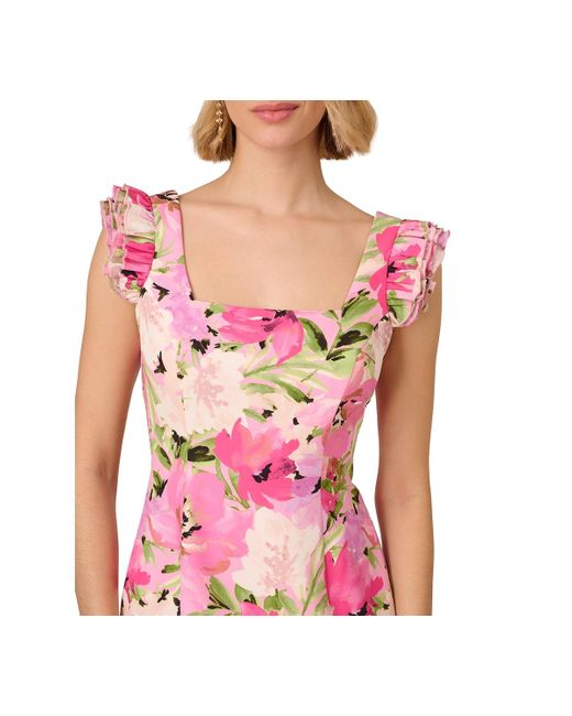 Adrianna Papell Pink Floral-print High-low Midi Dress