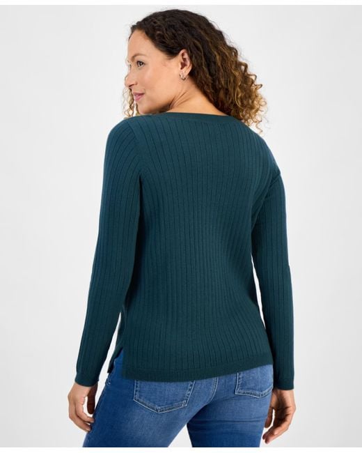 Style & Co. Blue Petite Boat-neck Sweater