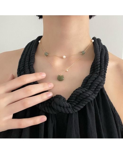 seree Metallic Choupette — Cat Jade Pendant Necklace