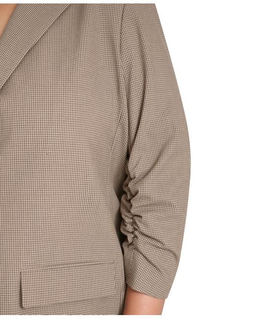 Calvin Klein Brown Plus Size Check-print One-button 3/4-sleeve Jacket
