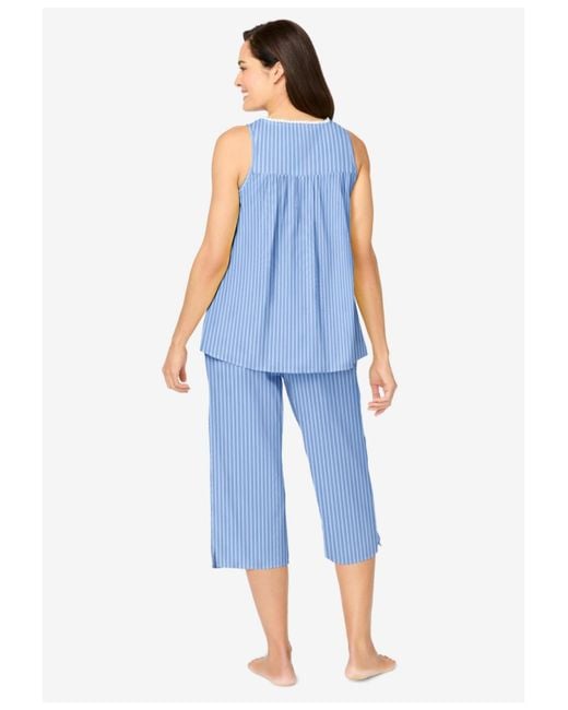 Only Neccessities Blue Plus Size Sleeveless Pj Capri Set
