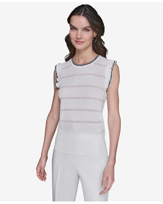 Karl Lagerfeld White Pointelle Knit Sleeveless Top