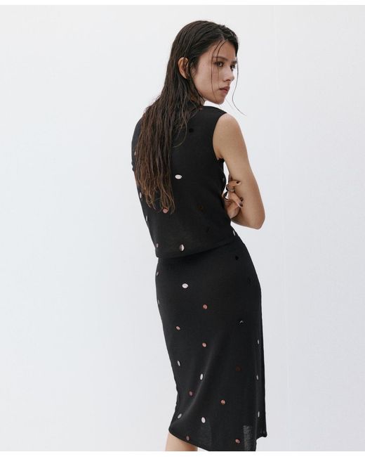 Mango Black Short-sleeve Sequined Top
