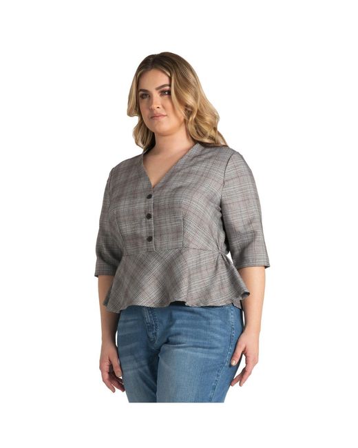 Standards & Practices Gray Plus Size Peplum Plaid Jacket