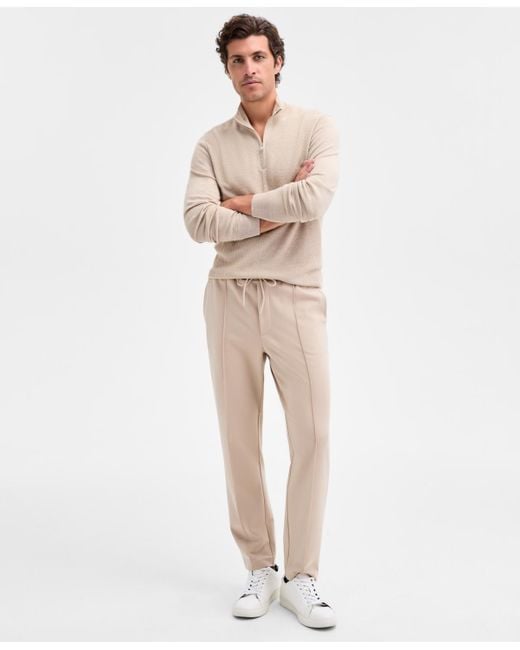 Alfani Natural Long Sleeve Textured Quarter-zip Sweater for men