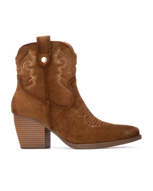 Xti Brown Italian Western Suede Booties Refresh Collection By