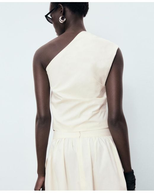 Mango White Asymmetrical Embroidered Floral Top