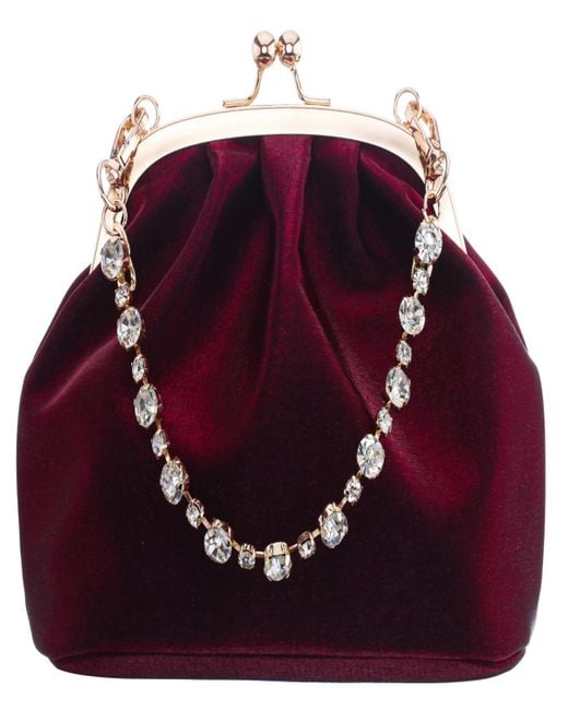 Nina Red Vintage Style Crystal Handle Frame Clutch