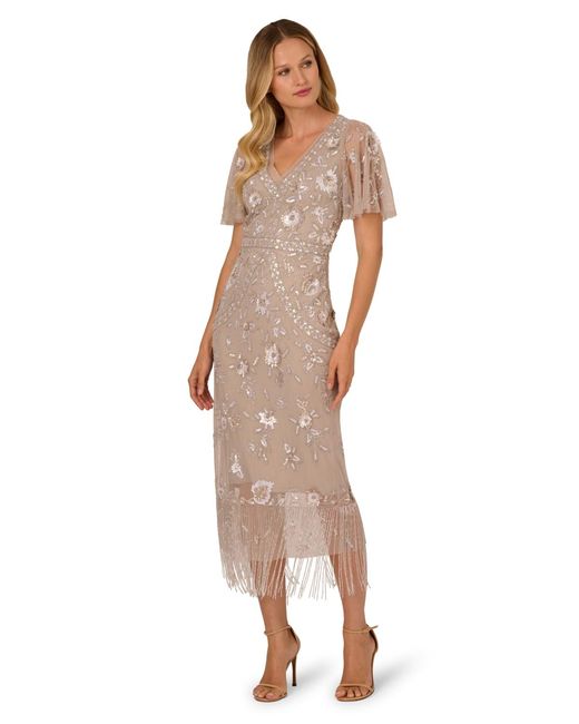 adrianna papell beaded flutter dress Adrianna Papell AP1E209350 Beaded V Back Flutter Sleeve
