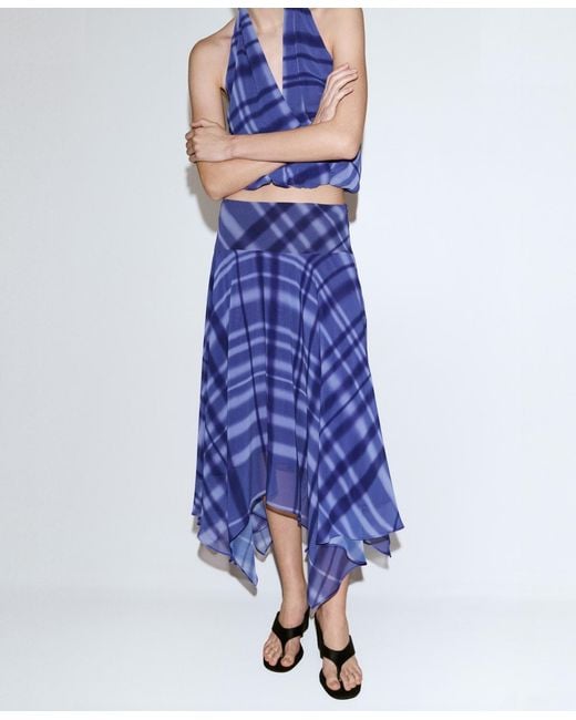Mango Blue Long Flared Skirt