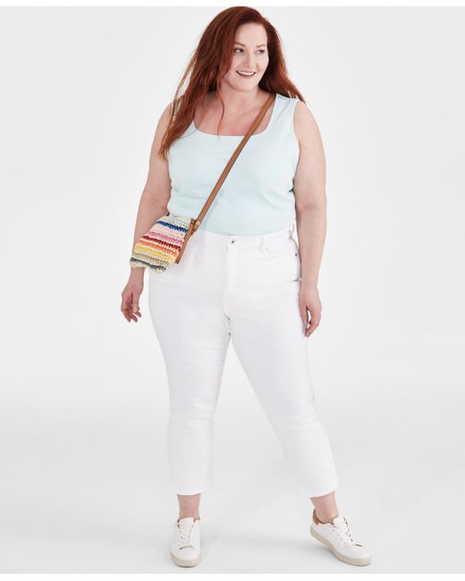 Style & Co. White Plus Size High-rise Cuff Capri Jeans