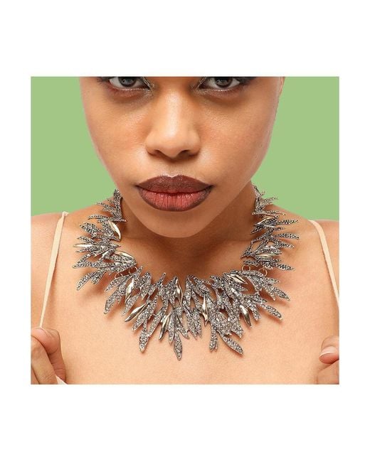 SOH Metallic Feather Statement Necklace