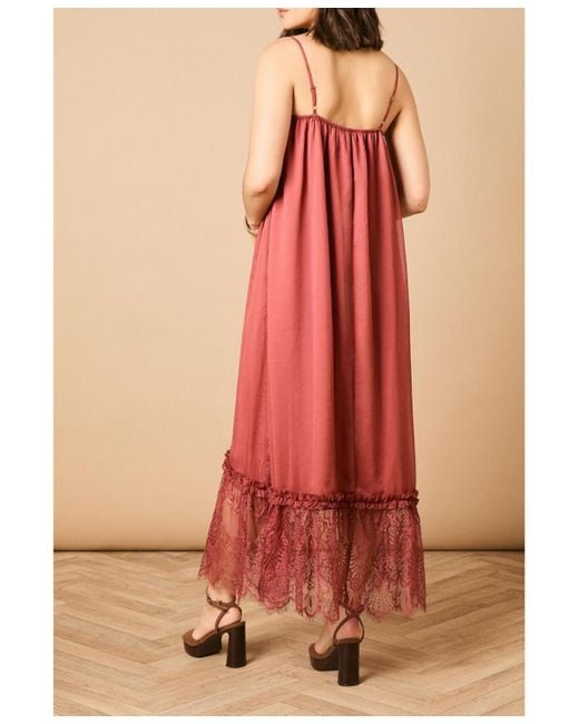 Oasis Red Babydoll Floaty Lace Detail Maxi Dress