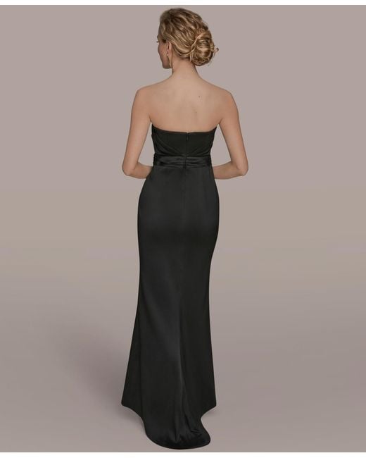 Donna Karan Black Asymmetric Twist Strapless Gown